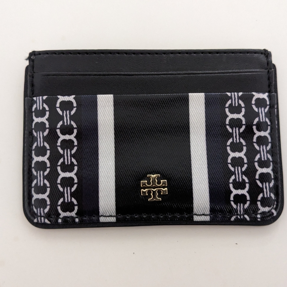 EUC! Tory Burch Gemini Link Slim Card Holder Wallet In Black